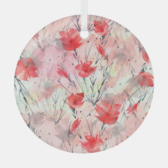 Adorno De Cristal Patrón de flores de hierbas de plantas acuáticas (Anverso)