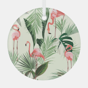 Adorno De Cristal Patrón de flores exóticas Flamingo rosa