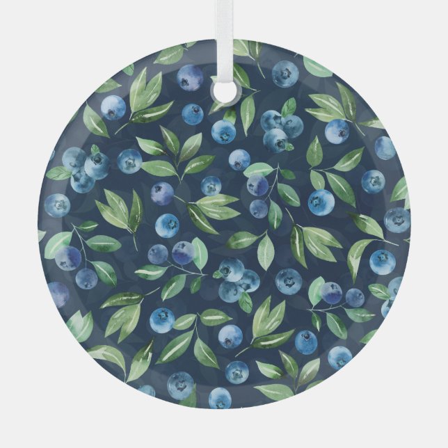 Adorno De Cristal Patrón de fondo oscuro de arándano azul acuático (Anverso)