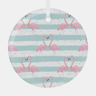 Adorno De Cristal Patrón de fondo rayado Flamingo exótico