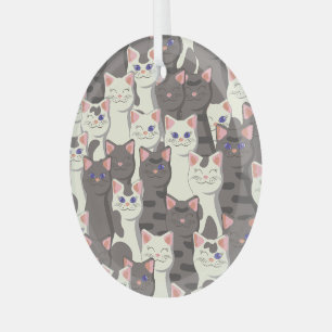 Adorno De Cristal Patrón de gatos blancos y grises