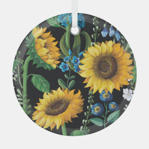 Adorno De Cristal Patrón de girasol de fondo negro