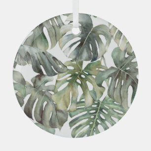 Adorno De Cristal Patrón de gran acuarela de monstera tropical