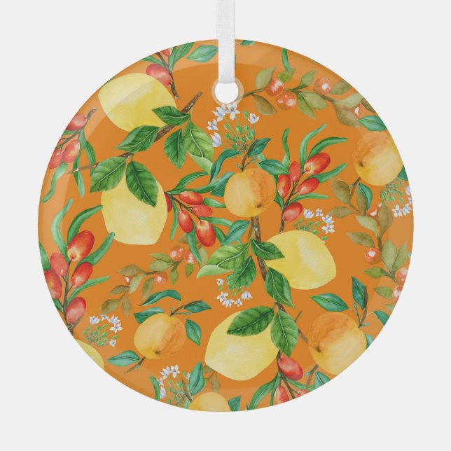 Adorno De Cristal Patrón de hojas florales mixtas de acuarela (Anverso)