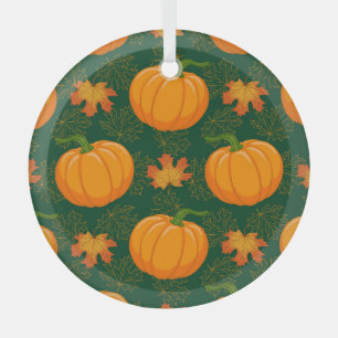 Adorno De Cristal Patrón de hojas otoñales de calabaza naranja