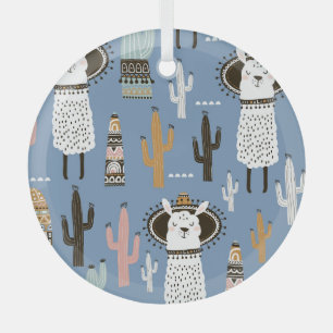 Adorno De Cristal Patrón de Llama, Cactus, Elementos dibujados a man