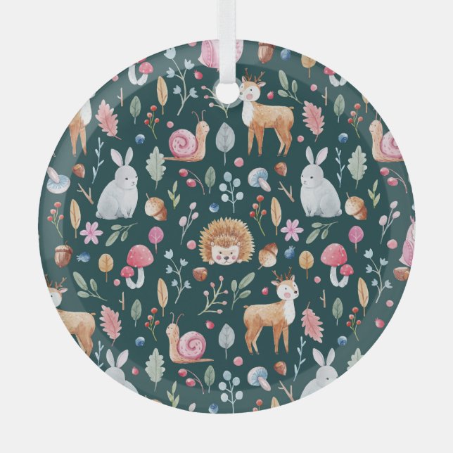 Adorno De Cristal Patrón de niños del bosque de hadas acuarelas (Anverso)