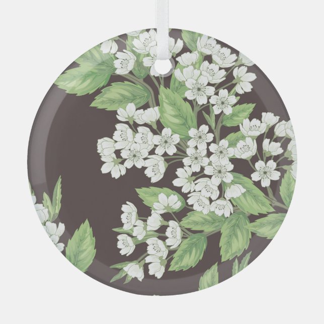 Adorno De Cristal Patrón de primavera, ramas verdes sin fisuras. (Anverso)