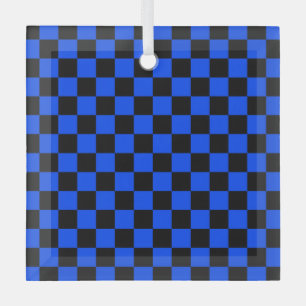 Adorno De Cristal Patrón de tablero de ajedrez azul y negro