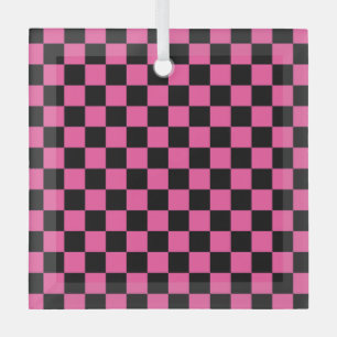 Adorno De Cristal Patrón de tablero de ajedrez negro y rosa