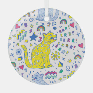 Adorno De Cristal Patrón de tigre infantil y arcoiris