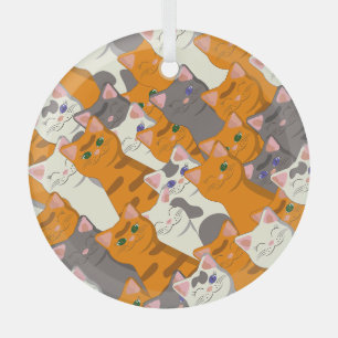 Adorno De Cristal Patrón diagonal del gato negro jengibre