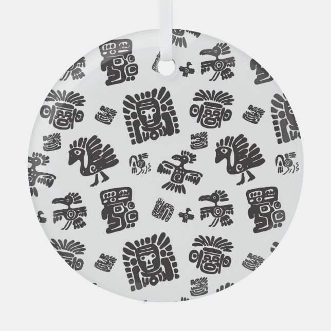 Adorno De Cristal Patrón étnico blanco-negro maya (Anverso)