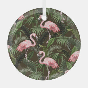 Adorno De Cristal Patrón Flamingo Tropical: Hojas Vintage