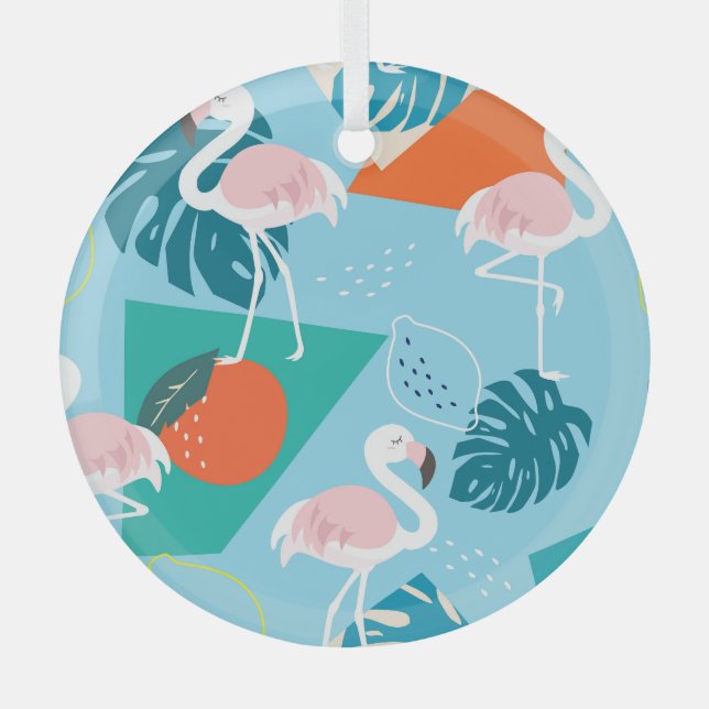 Adorno De Cristal Patrón Flamingo Tropical, Moderno. (Anverso)