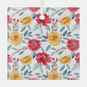 Adorno De Cristal Patrón floral alegre de acuarela en rosa amarilla
