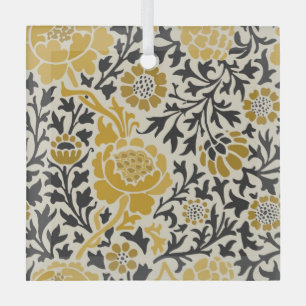Adorno De Cristal Patrón floral amarillo y negro de estilo vintage