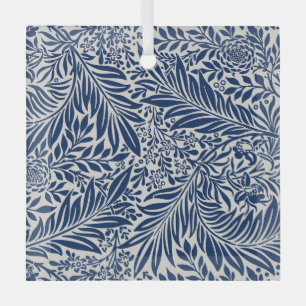 Adorno De Cristal patrón floral azul con diversas hojas y flores