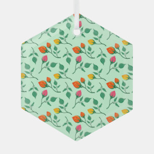 Adorno De Cristal Patrón floral con flores subió de color