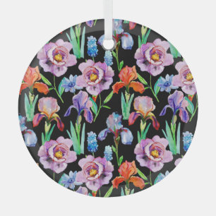 Adorno De Cristal Patrón floral de color acuático de Peony