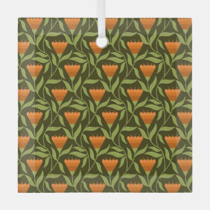 Adorno De Cristal Patrón floral vintage con tulipanes naranjas
