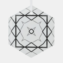 Adorno De Cristal Patrón geométrico blanco negro y plateado