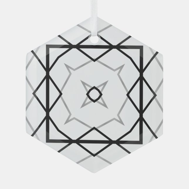 Adorno De Cristal Patrón geométrico blanco negro y plateado (Anverso)