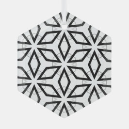 Adorno De Cristal Patrón geométrico blanco negro y plateado