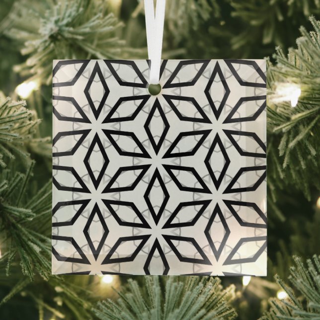 Adorno De Cristal Patrón geométrico blanco negro y plateado (in situ)