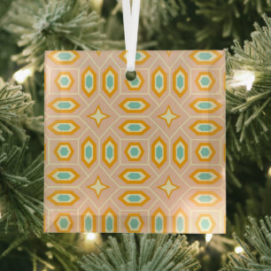 Adorno De Cristal Patrón geométrico retro con hexágonos y estrellas