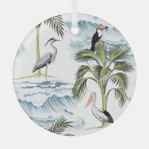 Adorno De Cristal Patrón hawaiano vintage, floral de verano.