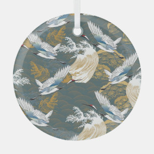 Adorno De Cristal Patrón japonés de aves de gránulas vintage