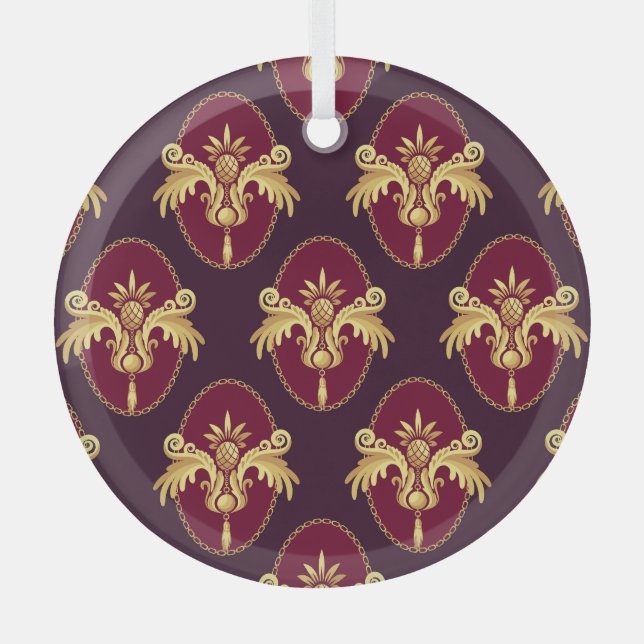 Adorno De Cristal Patrón magenta del compás de oro barroco (Anverso)