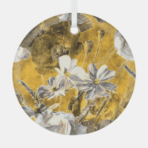 Adorno De Cristal Patrón Monocromo de acuarela floral