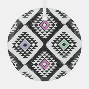 Adorno De Cristal Patrón Navajo tribal blanco negro
