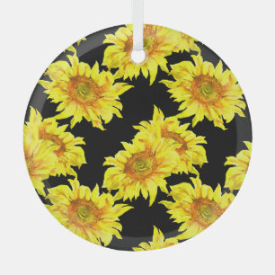 Adorno De Cristal Patrón negro sin foco de girasol de color agua