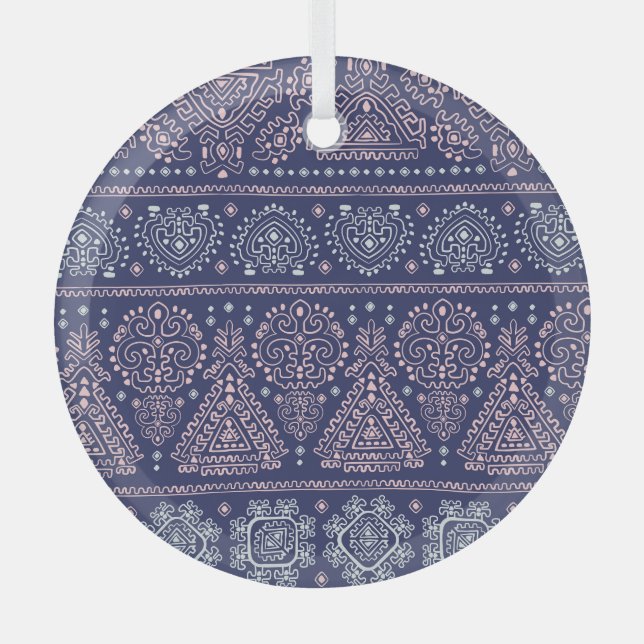 Adorno De Cristal Patrón tribal mexicano, étnico sin fisuras. (Anverso)