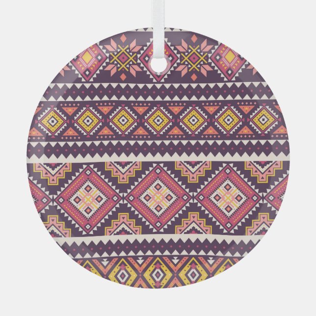 Adorno De Cristal Patrón tribal rayado, geométrico sin costuras. (Anverso)