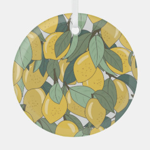 Adorno De Cristal Patrón tropical con lémones amarillos.