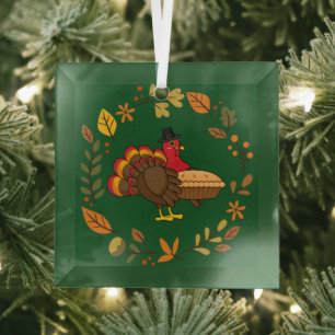 Adorno De Cristal Pavo Lindo con Tarta de Calabaza de Acción de Grac