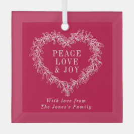 Adorno De Cristal Paz, amor alegría mistletoNavidades rojo blanco