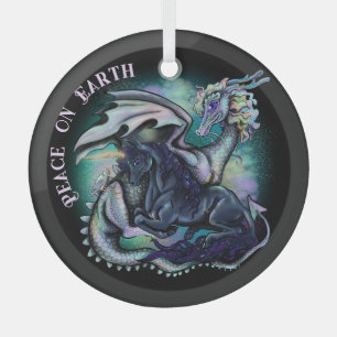 Adorno De Cristal Paz en Dragón de la Tierra y Unicornio
