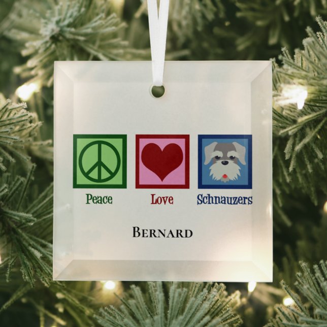 Adorno De Cristal Peace Love Schnauzers Cute Personalized Christmas (in situ)