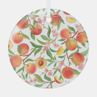Adorno De Cristal Peach Tropical Fruit Vintage Pattern.