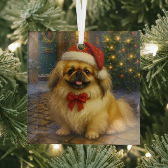 Adorno De Cristal Pekingese Holiday  (in situ)