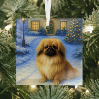 Adorno De Cristal Pekingese Holiday Card