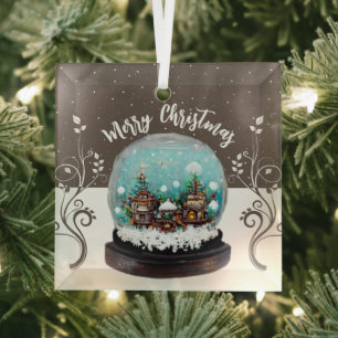 Adorno De Cristal Pelo de Cristal Bola de Nieve Aldea Invierno Copos