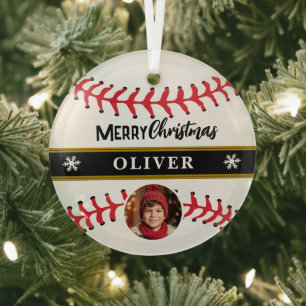 Adorno De Cristal Pelota de béisbol con nombre personalizado Foto de