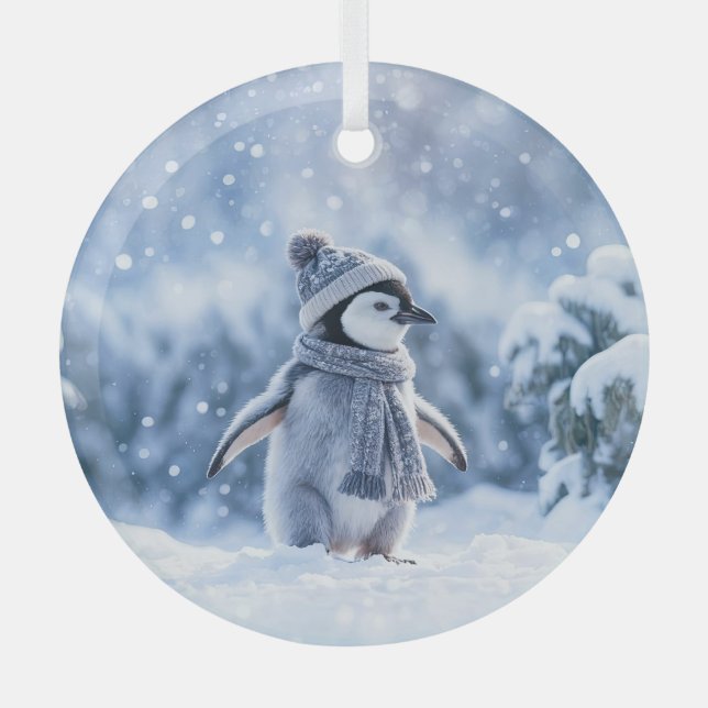 Adorno De Cristal Penguin in the Snow Cute Christmas (Anverso)