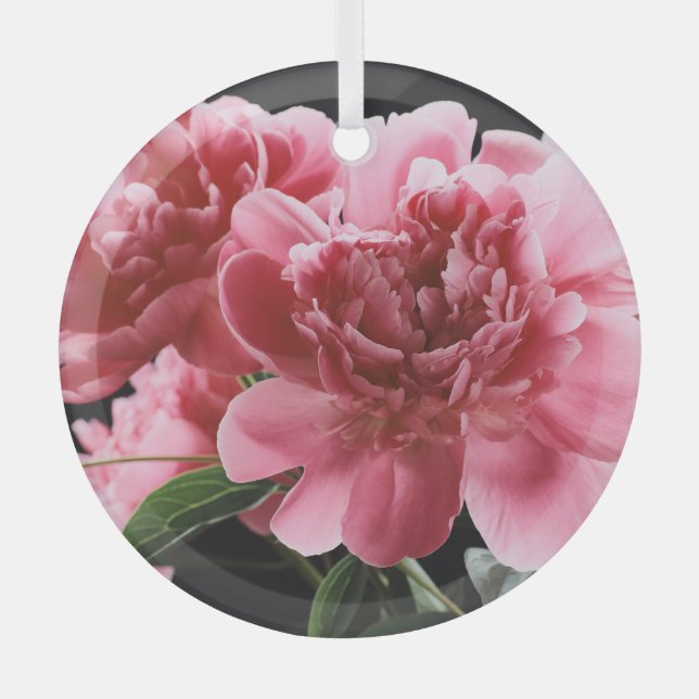 Adorno De Cristal Peony Bouquet Closeup: Rojo rosa (Anverso)